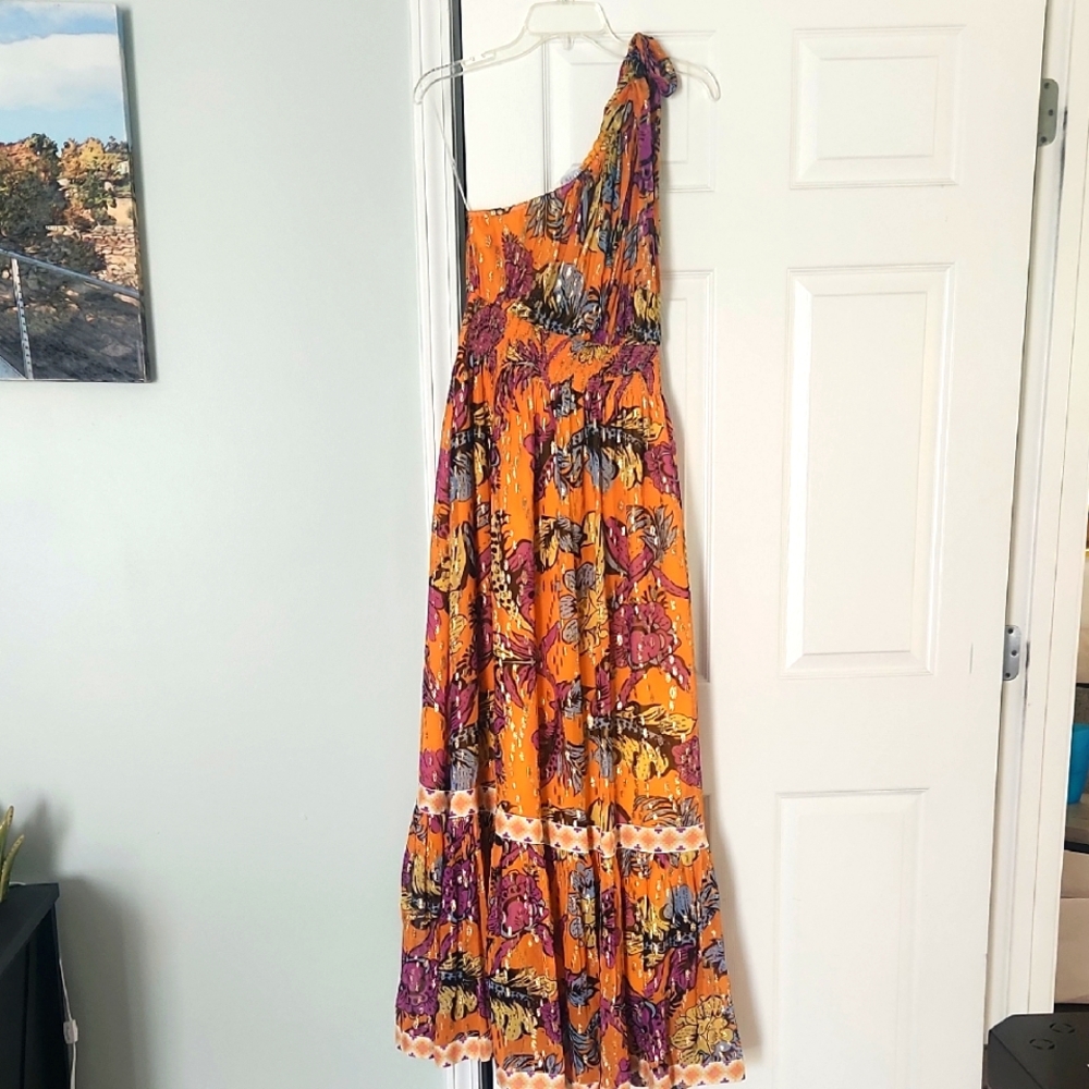Floral One-Shoulder Dress in Orange by Just Bellina